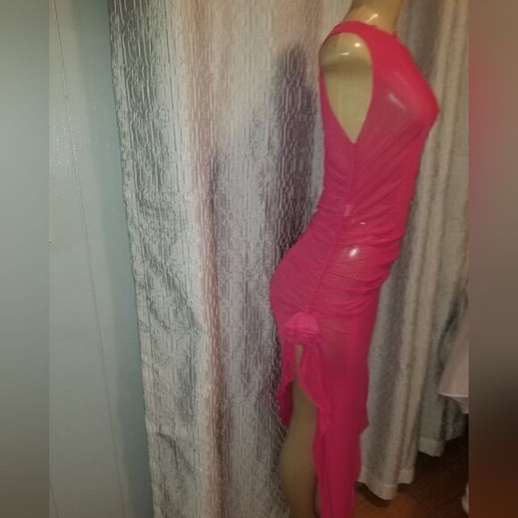 Women 3D Flower Irregular Ruffle Dress Y2k Sleeveless Split Long Dress LARGE - Picture 13 of 16